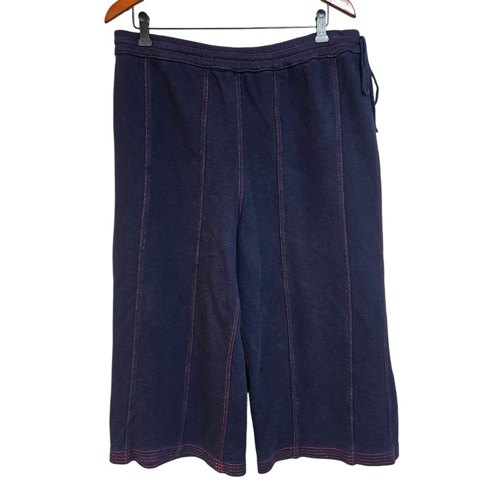 Anthropologie Pants Navy L Wide Leg Loungecore Soft Terry Athleisure Minimalist